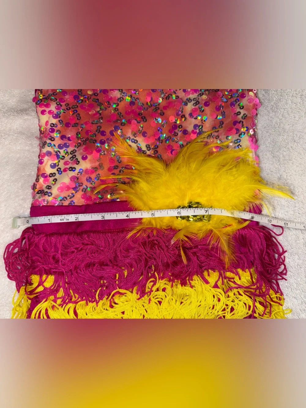 Weissman fuchsia and yellow sequin fringe dance costume‎